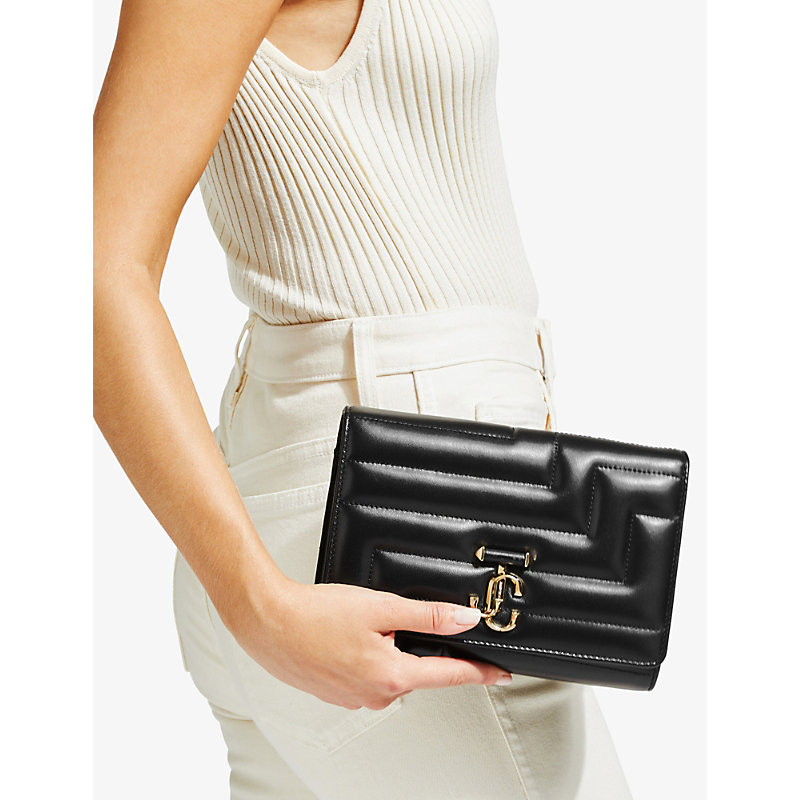 Shop Jimmy Choo Womens Black/light Gold Avenue Quilted Clutch Bag