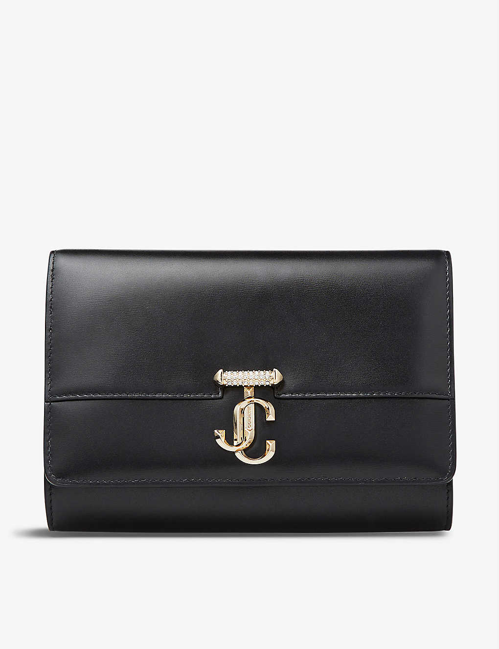 Jimmy Choo Varenne Logo-embellished Leather Shoulder Bag In Black/light Gold