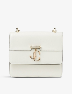 Shop Jimmy Choo Avenue Quad Extra-small Pearl-embellished Strap Leather Cross-body Bag In Latte/light Gold