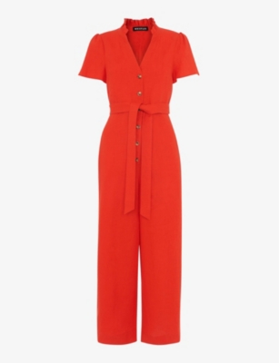 Whistles Emmie Relaxed-fit Linen Jumpsuit In Red