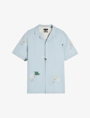 Ted Baker Mens Lt-blue Neele Floral-print Woven Shirt
