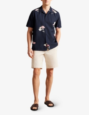Shop Ted Baker Men's Navy Neele Floral-print Woven Shirt
