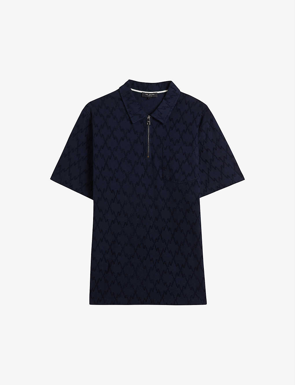Ted Baker Coram Zip-neck Cotton Polo Shirt In Navy