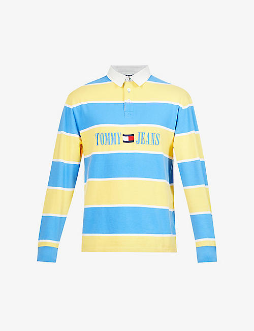 TOMMY JEANS: Logo-embroidered striped cotton polo shirt