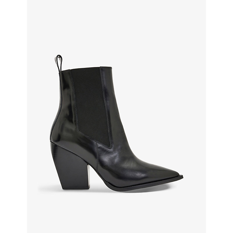 Allsaints Womens Black Ria Leather Heeled Boots