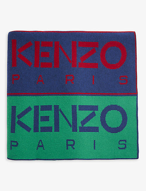 KENZO：品牌图案拼色羊毛混纺毛毯