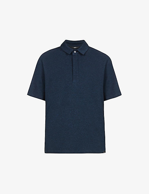 7 FOR ALL MANKIND: Brand-tab marl-pattern regular-fit cotton-piqué polo shirt