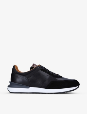 MAGNANNI: XL Grafton leather and suede low-top trainers