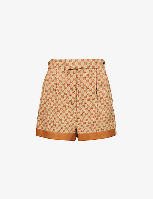 GUCCI: Monogram-print linen-blend shorts