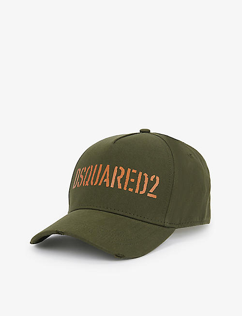 DSQUARED2: Logo-print distressed cotton baseball cap