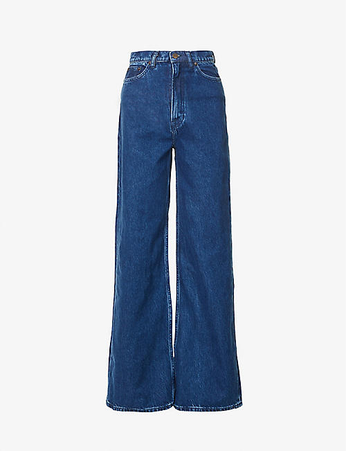 SAMSOE SAMSOE: Rebecca flared high-rise recycled-cotton and organic-cotton-blend jeans