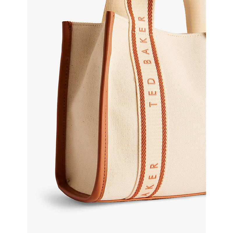 Shop Ted Baker Womens Natural Georjea Branded-strap Cotton-canvas Tote Bag