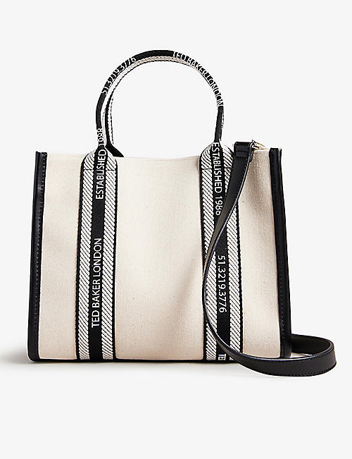 TED BAKER: Georjea branded-strap cotton-canvas tote bag