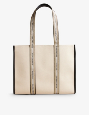 Ted Baker Womens Ecru Georjey Branded-strap Cotton-canvas Tote Bag 