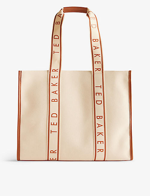 TED BAKER: Georjey branded-strap cotton-canvas tote bag