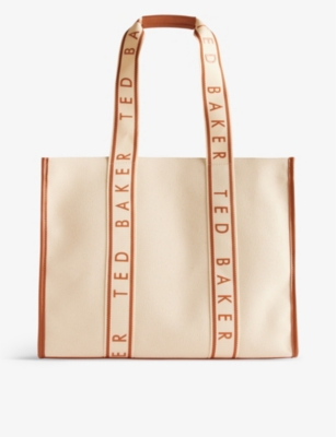 Ted Baker Womens Natural Georjey Branded-strap Cotton-canvas Tote Bag