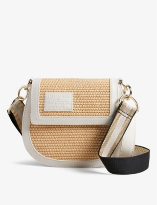 Ted Baker Staceli Logo-embossed Cross-body Raffia Bag In White