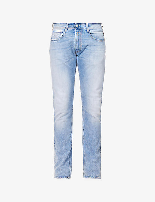 REPLAY: Rocco 573 Bio faded-wash slim-fit stretch-denim jeans