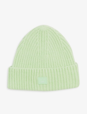Acne Studios Kids' Embroidered-face Wool Beanie Hat 8-10 Years In Green
