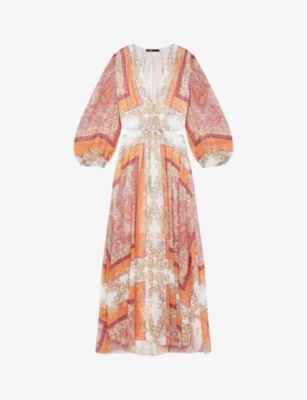 MAJE Roquillage printed woven maxi dress Selfridges
