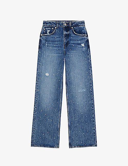 MAJE: Pistar embellished stretch-denim jeans