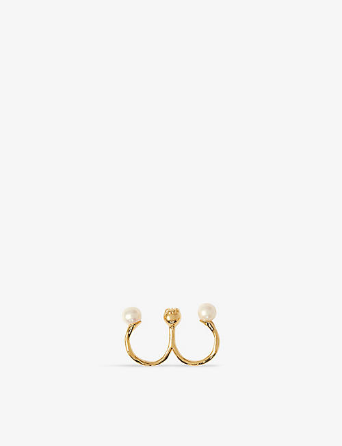 MAJE: Double freshwater pearl and brass ring