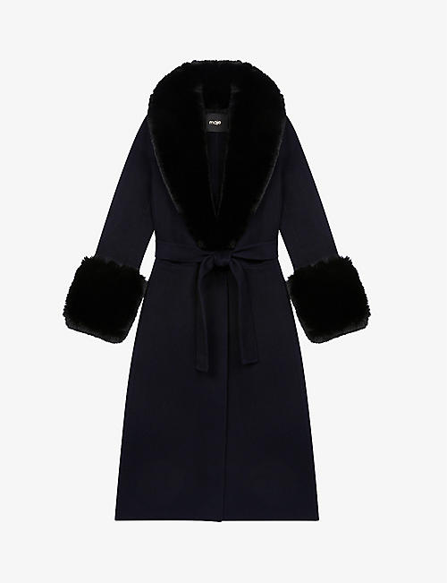 MAJE: Galaxyra faux fur-collar wool-blend coat