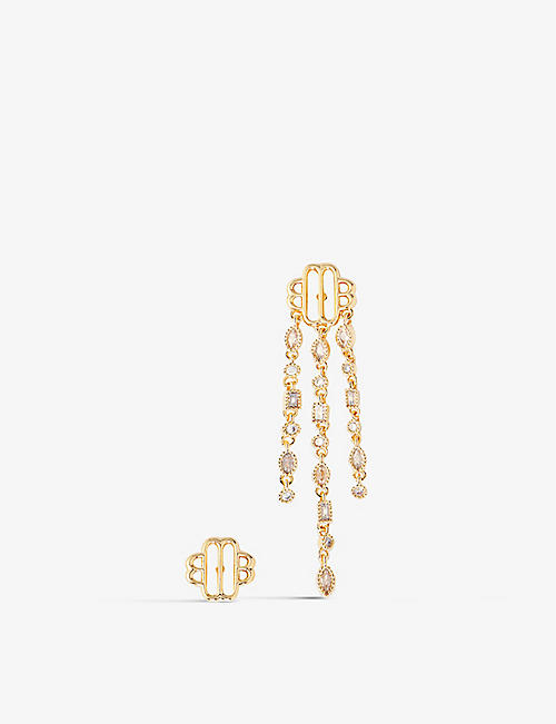 MAJE: Asymmetric gemstone-embellished brass earrings
