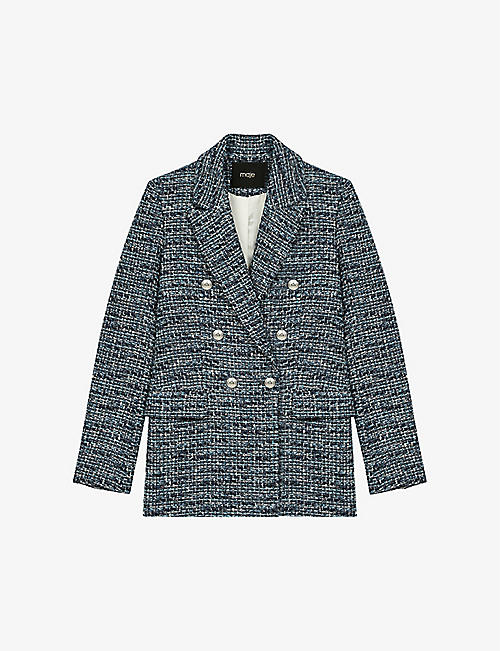 MAJE: Volly double-breasted tweed cotton-blend blazer