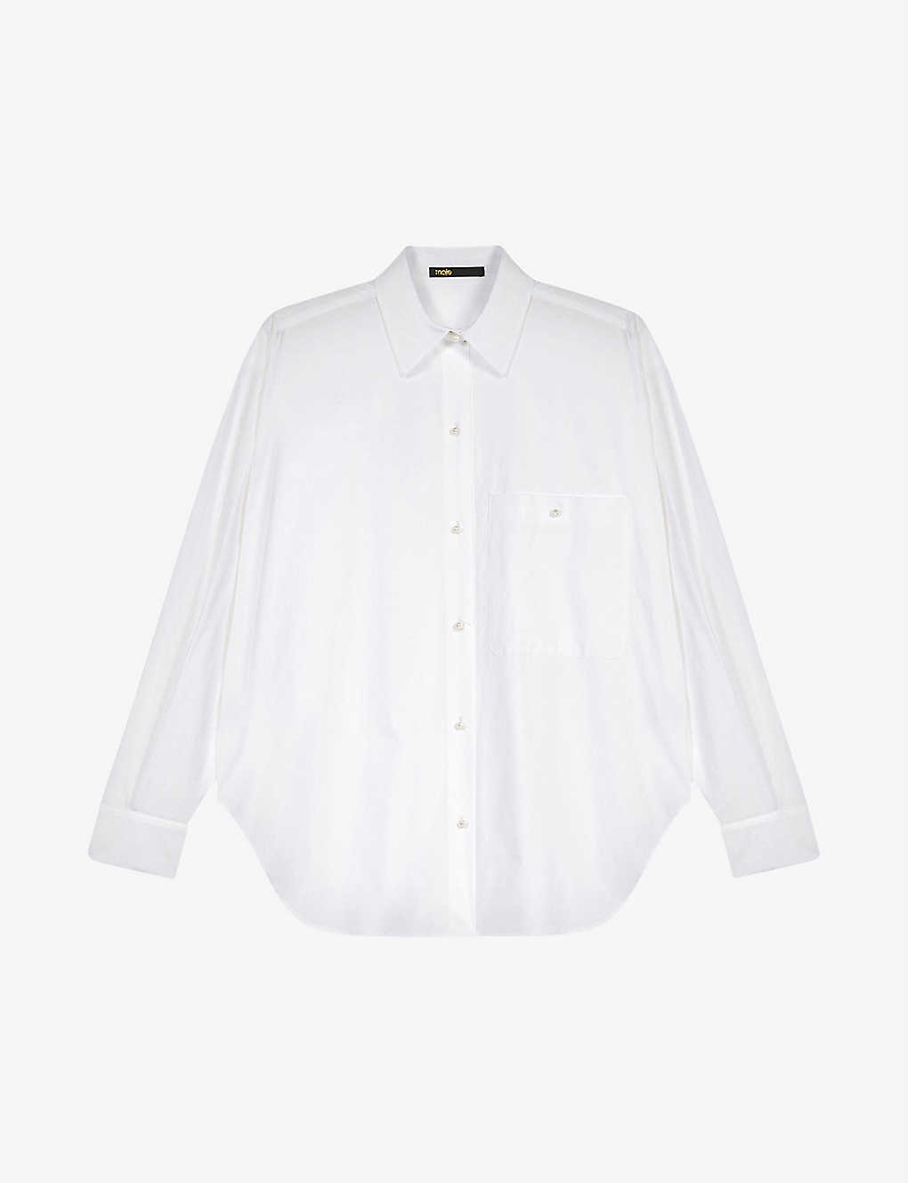 Shop Maje Womens Blanc Cipuna Pearl-button Cotton Shirt In White