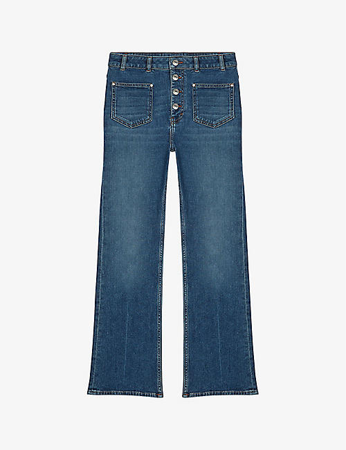 MAJE: Button-down high-rise flared-leg stretch-denim jeans