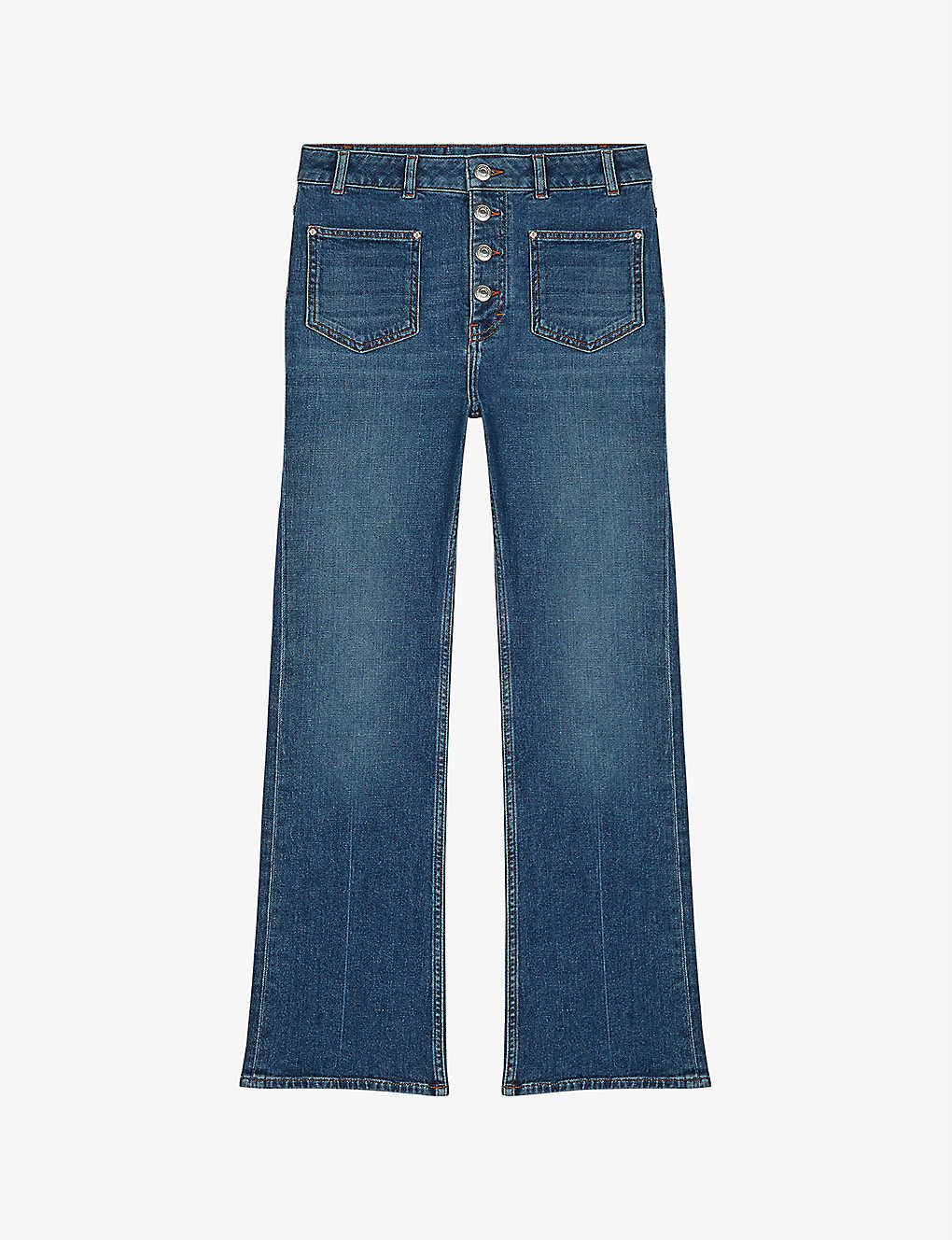 Maje Button-down High-rise Flared-leg Stretch-denim Jeans In Blue