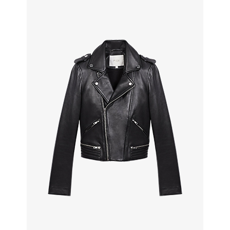 Maje Basal Zip-detail Leather Biker Jacket In Black