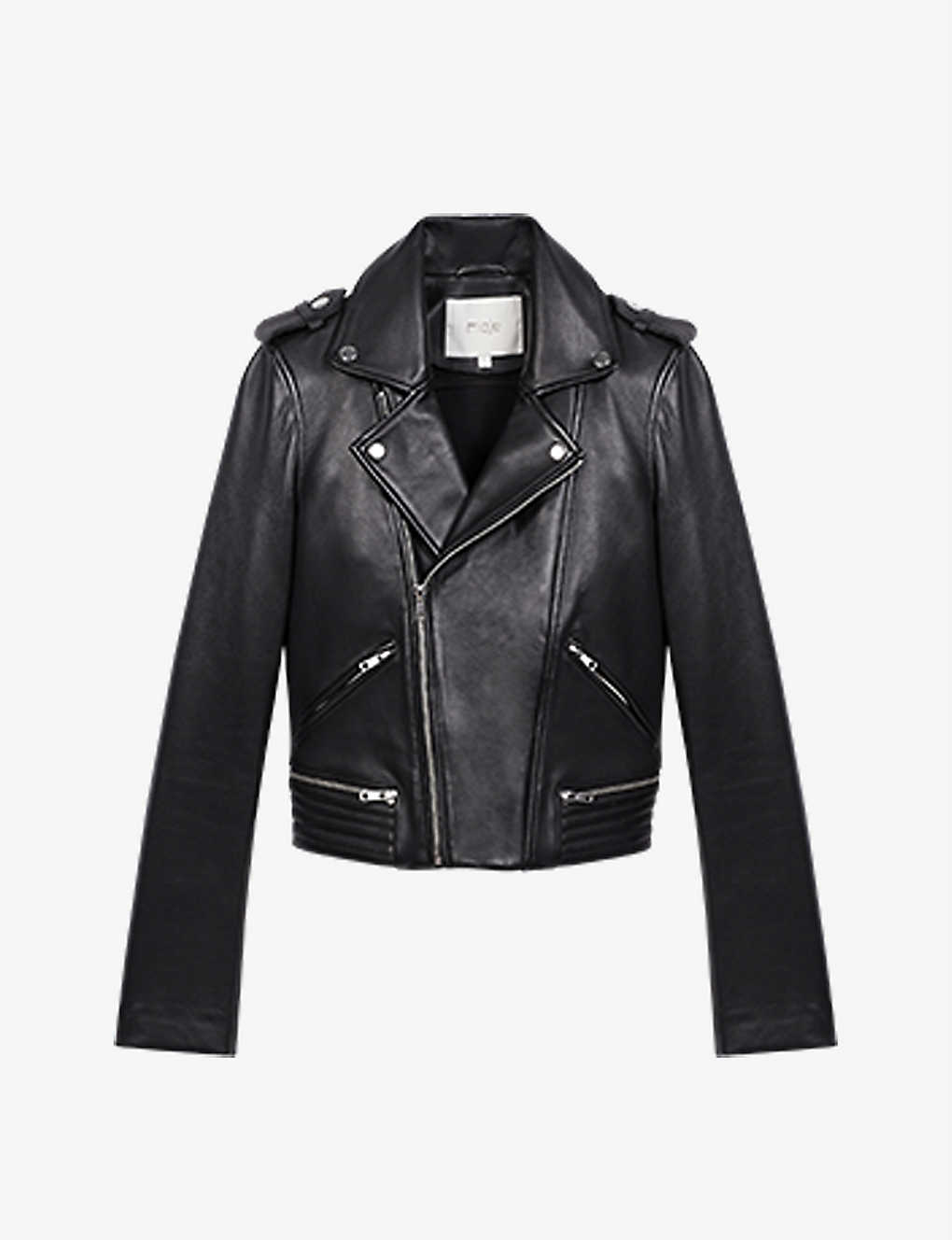 Shop Maje Women's Noir / Gris Basal Zip-detail Leather Biker Jacket