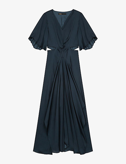MAJE: Reniline draped cut-out satin maxi dress