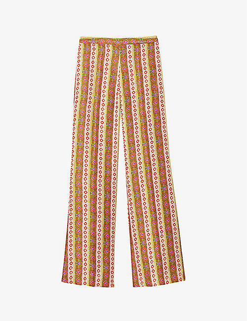 SANDRO: Before graphic-print wide-leg woven trousers