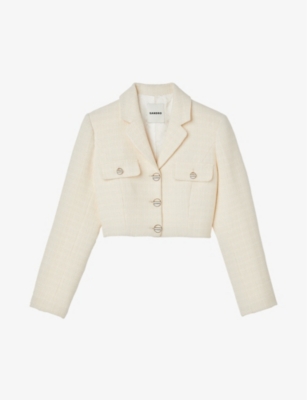 Shop Sandro Women's Naturels Cropped Tweed Jacket In Cream