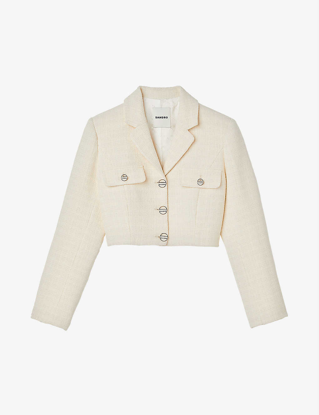 Shop Sandro Womens Naturels Cropped Tweed Jacket In Cream