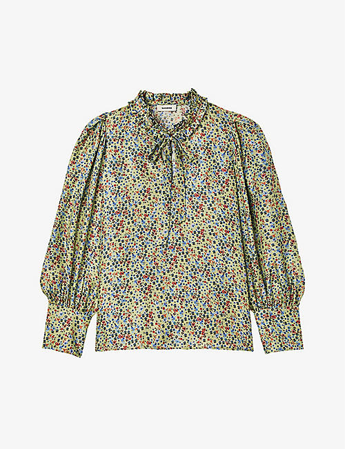 SANDRO: Clea floral-print silk blouse