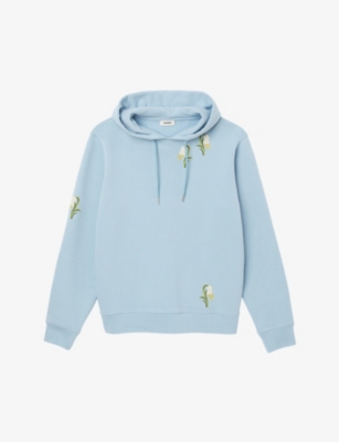 Embroidered-lily stretch-cotton hoody