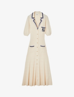 SANDRO - Florine logo-patch stretch-woven midi dress | Selfridges.com