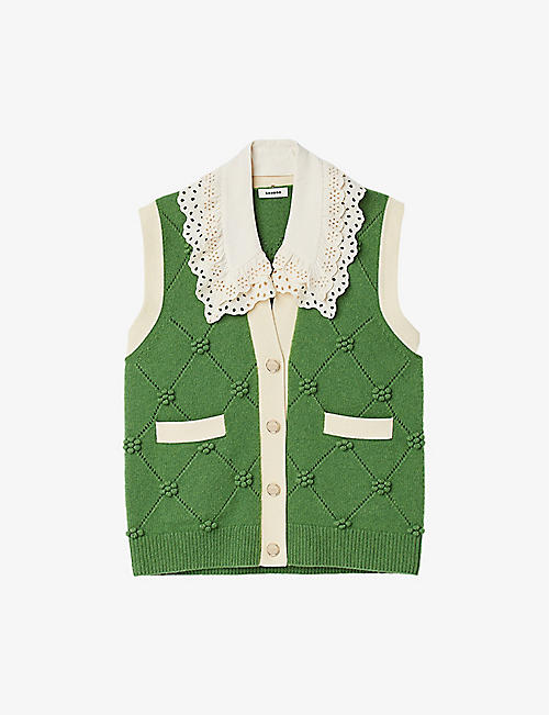 SANDRO: Hibiscus detachable-collar wool-knit sweater vest
