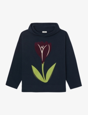 Tulip-embroidered relaxed-fit cotton hoody