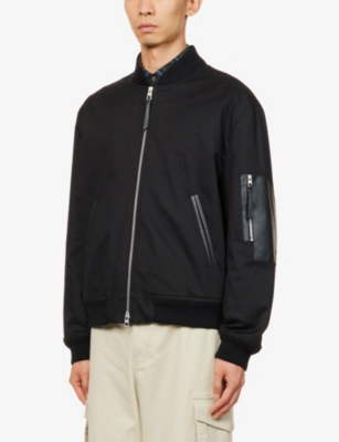 LOEWE Ribbed collar cotton and leather bomber jacket