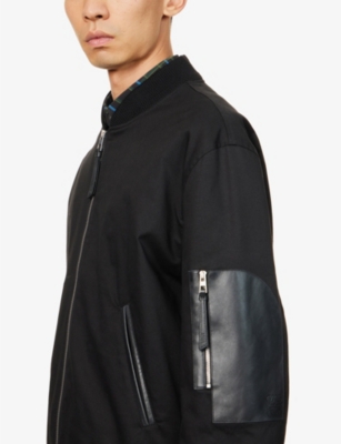 LOEWE Ribbed collar cotton and leather bomber jacket