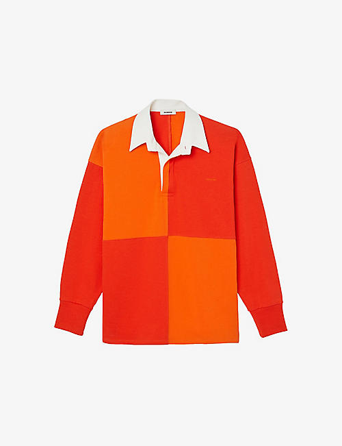SANDRO: Logo-embroidered colour-blocked organic-cotton rugby shirt