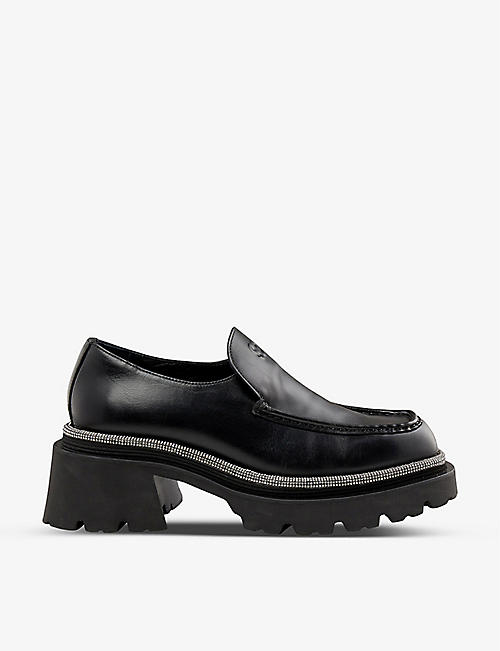 SANDRO: Teriane crystal-embellished leather loafers