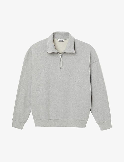 SANDRO: Relaxed-fit zip-neck organic-cotton sweatshirt
