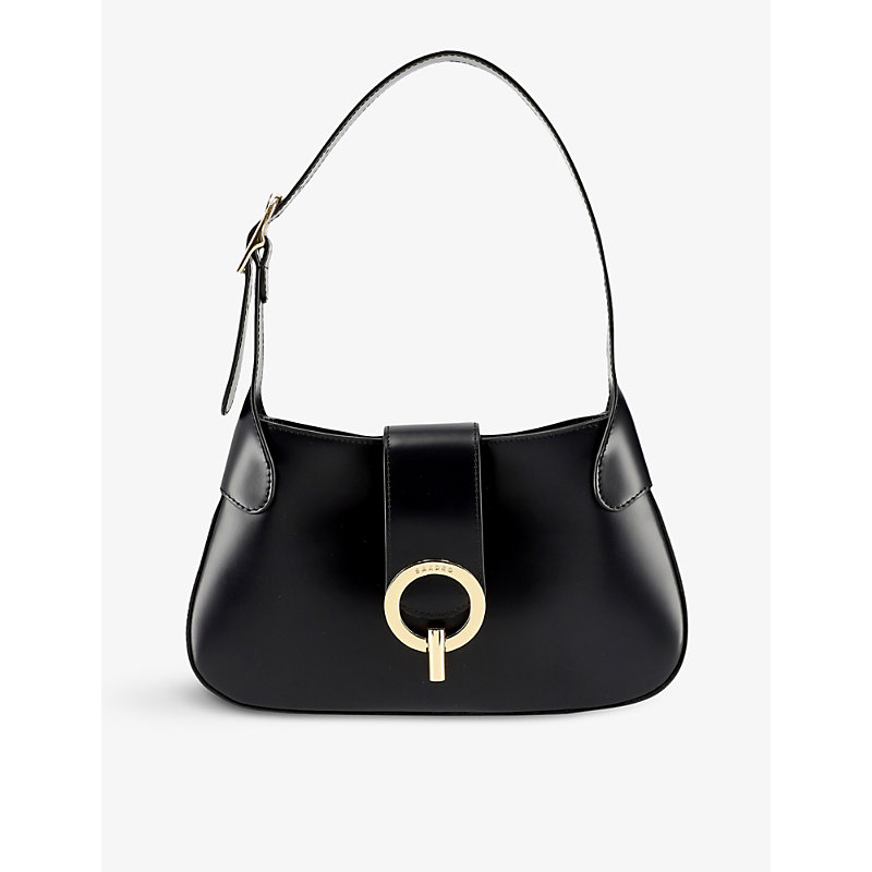 Shop Sandro Womens Noir / Gris Sweet Janet Leather Shoulder Bag