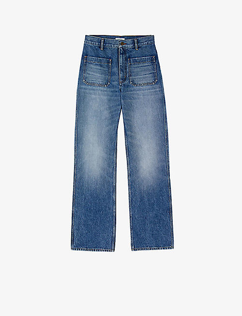 SANDRO: Patch-pocket flared high-rise jeans